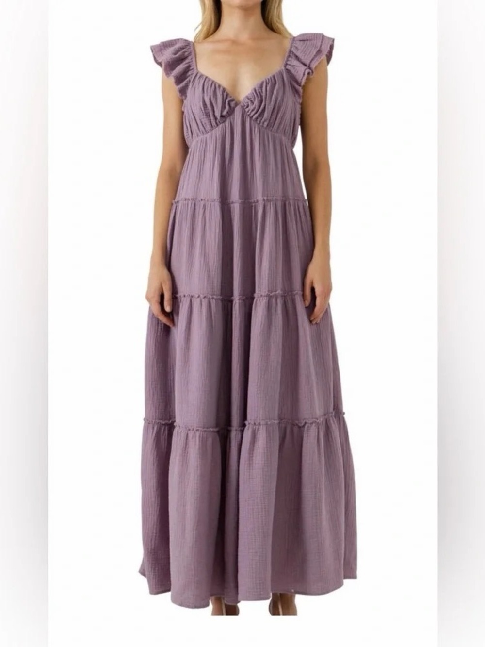FREE PEOPLE Free the Roses Maxi Sweetheart with Raw Edge Details — dusty purple